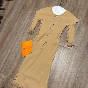 POSTER GIRL Tan Long Sleeve Dress with Fringe